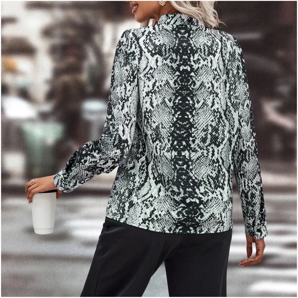 Luxe Snakeskin Print Work Office Blouse - Picture 4 of 5